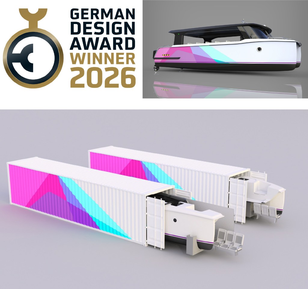 Рис. 4. Малый пассажирский катамаран на 36 человек пр. «Пингвин» (проект АНМК). Проект стал победителем German Design Award в номинации «водный транспорт», его постройка начата на АО «Русатом Ветролопасти»